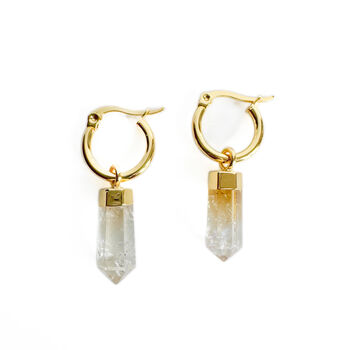 18 K Gold Plated Earrings With Citrine Crystal Points, 2 of 2