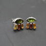 Green Tourmaline Stud Earrings: Silver, Red,Orange Drop, thumbnail 4 of 6