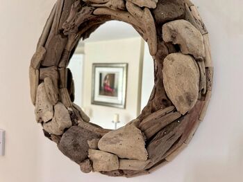 40cm Driftwood Wall Mirror Handcrafted Wooden Round, 5 of 7