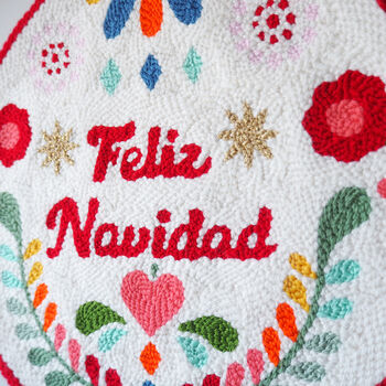 Punchneedle Feliz Navidad Kitsch Christmas Wreath, 3 of 7