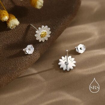 Sterling Silver Little Sunflower Flower Stud Earrings, 2 of 12