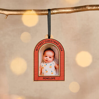 Personalised Wooden Arch Photo Christmas Bauble, 3 of 6