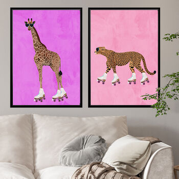 Custom Cheetah Rollerskating Personalised Art Print, 2 of 5
