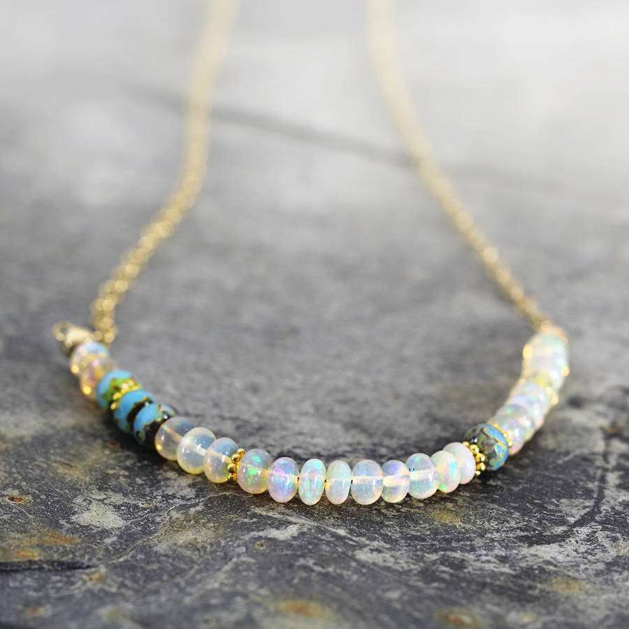 Ethiopian Opal Wire Wrapped Gemstone Hoop Pendant in Gold Filled - Valltasy