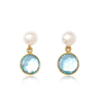 Nova Blue Topaz And Cultured Freshwater Pearl Drop Earrings, 2 of 3