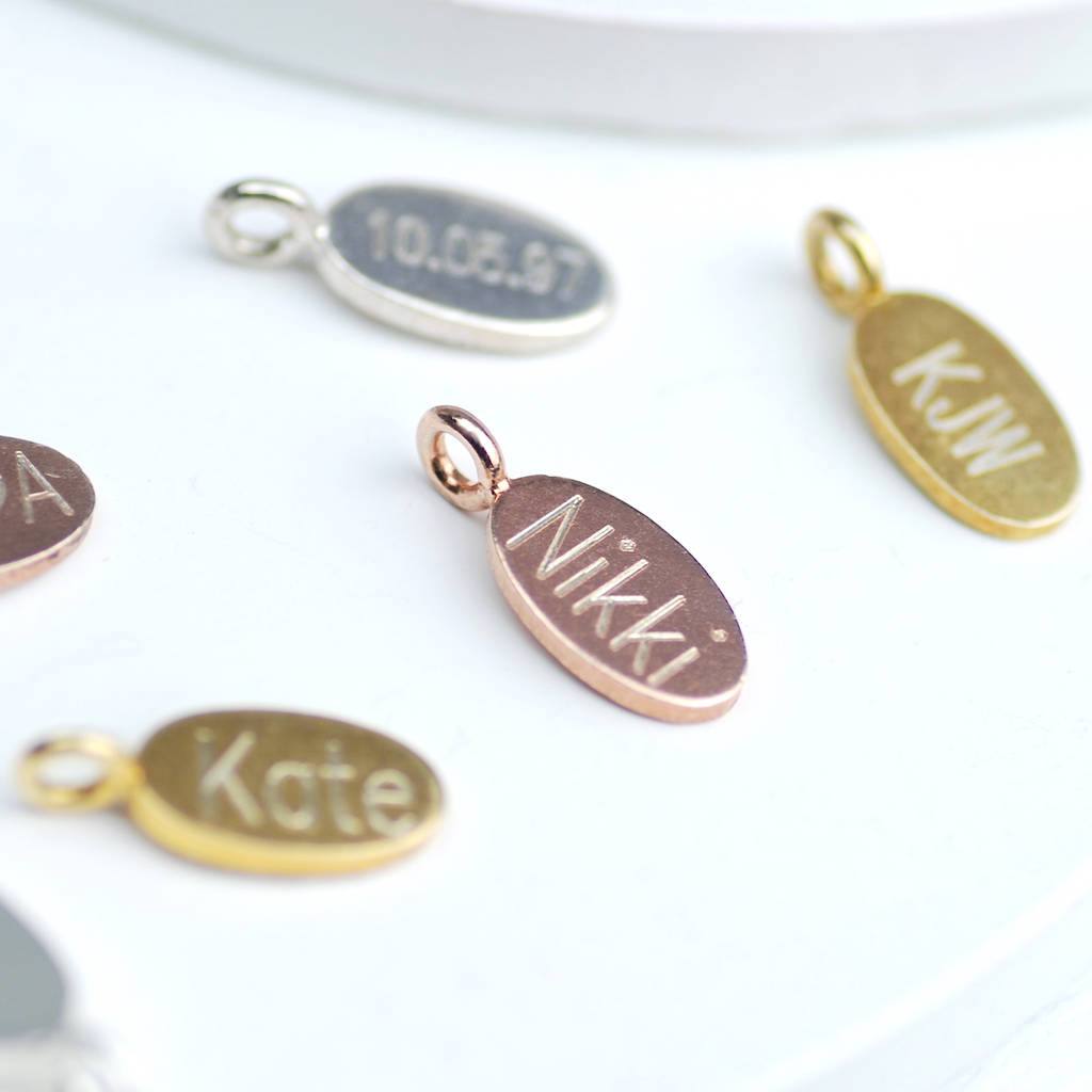 Silver, Rose Gold Or Gold Oval Disc Engraved Charm, 1 of 4