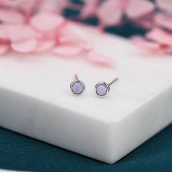 Sterling Silver Tiny Pink Opal Dot Stud Earrings, 3 of 12