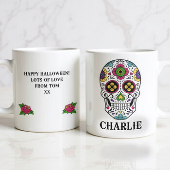 Personalised Halloween Sugar Skull Mug, 4 of 6