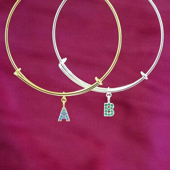 Gold Plated Or Silver Plated Birthstone Initial Bangle, 2 of 7