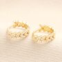 Semi Crystal Leaf Huggie Hoop Earrings In Gold, thumbnail 2 of 3