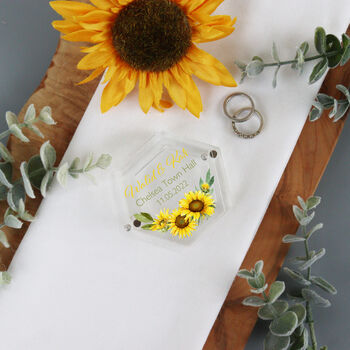 Personalised Acrylic Wedding Ring Box Sunflower, 2 of 5