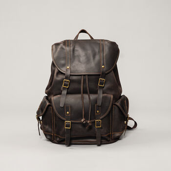 Military Style Genuine Leather Backpack In Tan, 8 of 12