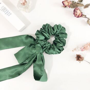 Green Silk Bow Scrunchies, Bridesmaid Accessories, 2 of 4