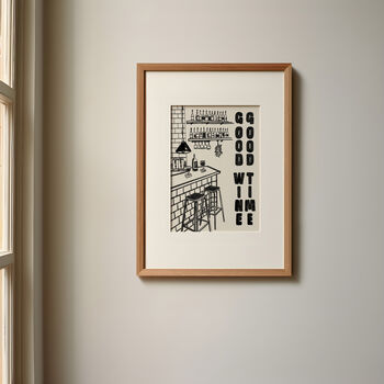 Wine Print | Good Wine Good Time | Kitchen Wall Art | Painted Illustration Wine Poster, 4 of 8