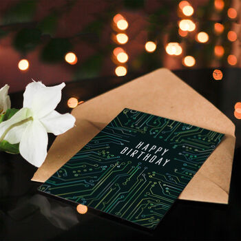 Circuit Board Pattern Tech Computer Geek Birthday Card, 4 of 5