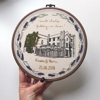 Personalised Hand Embroidered Wedding Venue Portrait, 4 of 12