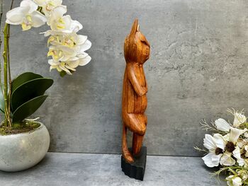 32cm Handcarved One Leg Yoga Cat Wooden Ornament Gift, 9 of 12