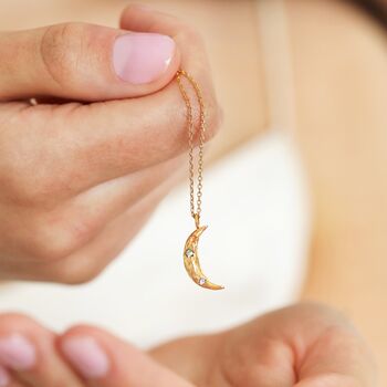 Crystal Crescent Moon Hammered Pendant Necklace, 2 of 11