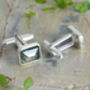 Natural Moss Agate Cufflinks In Sterling Silver, thumbnail 2 of 3