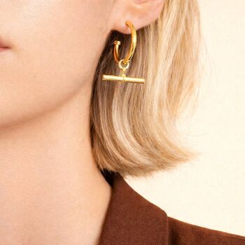 Waterproof Stainless Steel T Bar Hoop Earrings, 3 of 4