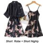 Two Pcs Robe Set Belted Lace Kimono Satin Nighty, thumbnail 11 of 11