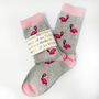 Birthday Flamingo Bamboo Socks With Gold Foil Label And Option To Personalise, thumbnail 6 of 12