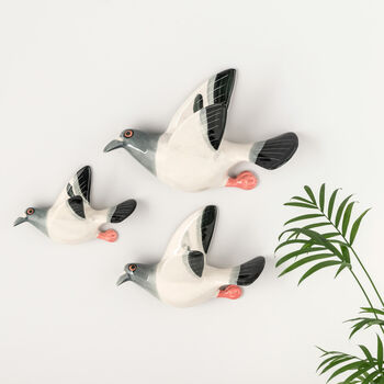 Set Of Three Handmade Ceramic Flying Racing Pigeons, 2 of 5