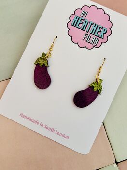 The Purple Aubergine Glitter Statement Earrings/ Vegetable Lover Gift / Novelty Food Jewellery / Colourful Accessories, 2 of 5