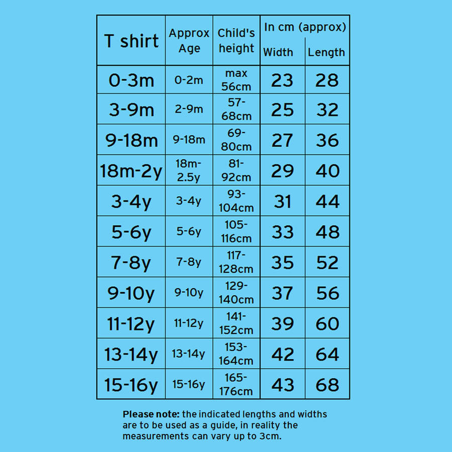 Child T Shirt Size Chart