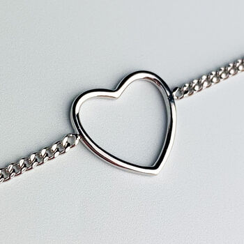 Sterling Silver Heart Charm Chain Bracelet, 2 of 6