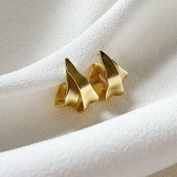 Gold Layered Ribbed Hoops, 2 of 3