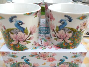 Set Of Four Gift Boxed Palace Mugs In Peacock Design, 3 of 8