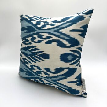 Square Ikat Silk Cushion Blue Abstract Ikat, 8 of 8