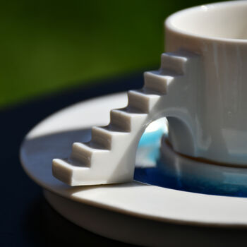 Sculptural Castle Porcelain Cup And Glass Saucer, 5 of 6