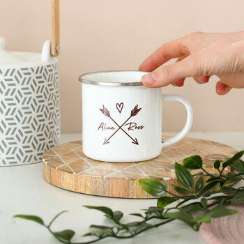 Personalised Couples Heart And Arrows Enamel Mug, 2 of 4