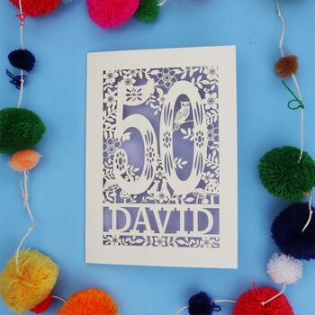 Personalised 50th Birthday Card Papercut Woodland Design, 8 of 11