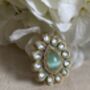 Indian Mint Green Gold Plated Teardrop Kundan Ring, thumbnail 2 of 3
