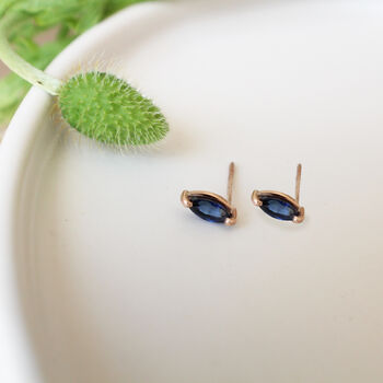 Mabel 9 Ct Rose Gold Marquise Blue Sapphire Earrings, 2 of 3