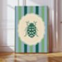 Green Ladybird Stripy Art Print, thumbnail 1 of 4