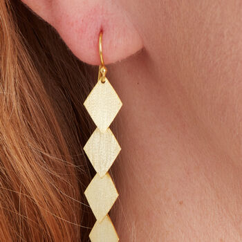 Matte Gold Diamond Drop Earrings, 18k Gold Silver, 4 of 8
