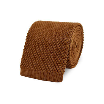 100% Polyester Diamond End Knitted Tie Caramel Brown, 5 of 6