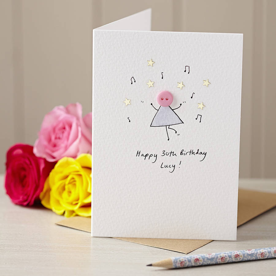 Personalised Dancing Button Handmade Birthday Card By Hannah 