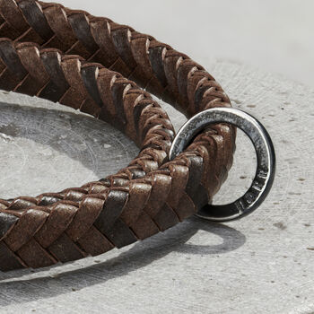 Men’s Personalised Brown Leather Message Bracelet, 5 of 5