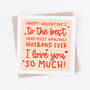 Best Husband Ever Valentine's Day Romantic Card, thumbnail 1 of 2