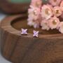Pink Hydrangea Tiny Stud Earrings In Sterling Silver, thumbnail 1 of 10