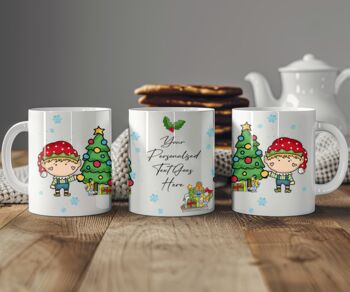 Personalised Whimsical Elf Christmas Tree Gift Mug, 2 of 2