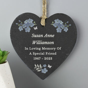 Personalised Memorial Forget Me Not Slate Heart, 2 of 2