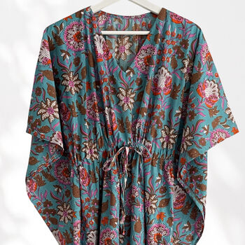 Bright Blue And Pink Floral 100% Cotton Kaftan, 7 of 7