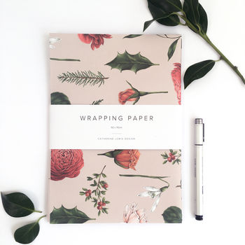 Botanical Christmas Wrapping Paper, Pink Berry Roses, 2 of 2
