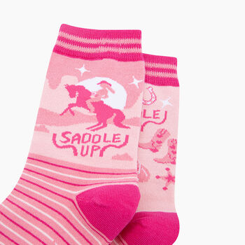 Saddle Up Horse Combed Cotton Odd Socks In Pink, 2 of 4